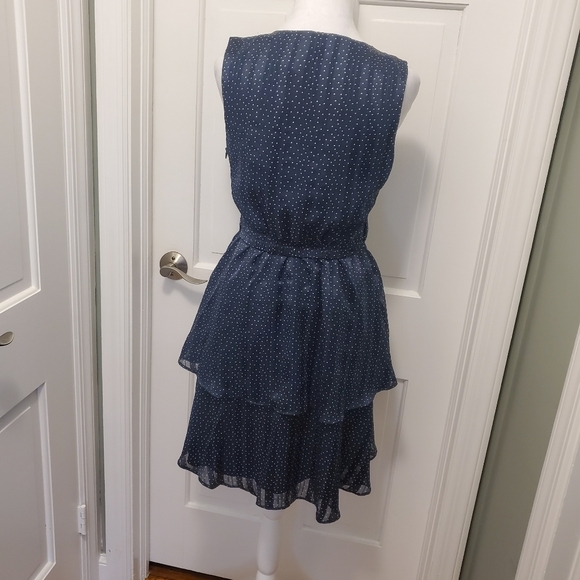 NWT BANANA REPUBLIC Chiffon Ruffels Tiered Dress Navy Polka Dots 4 Ret. $89.99 - Picture 3 of 10